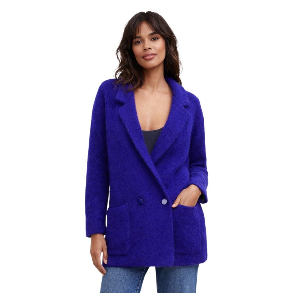 Nordstrom Royal Blue Mohair Wool Blend Fuzzy Cardigan Jacket, Petite S